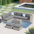 Ensemble de meubles de patio Corvus Oreanne en osier marron 10 pièces