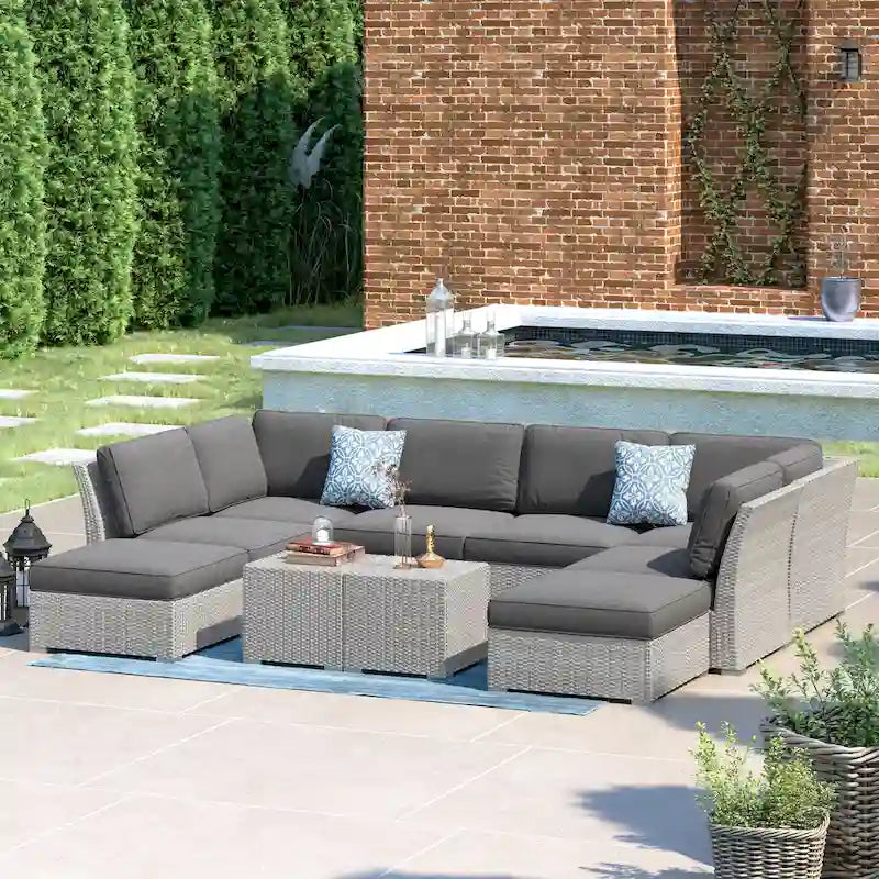 Ensemble de meubles de patio Corvus Oreanne en osier marron 10 pièces