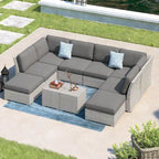 Ensemble de meubles de patio Corvus Oreanne en osier marron 10 pièces