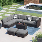 Ensemble de meubles de patio Corvus Oreanne en osier marron 10 pièces