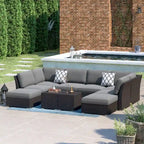 Ensemble de meubles de patio Corvus Oreanne en osier marron 10 pièces