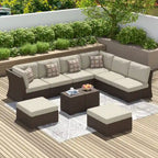 Ensemble de meubles de patio Corvus Oreanne en osier marron 10 pièces