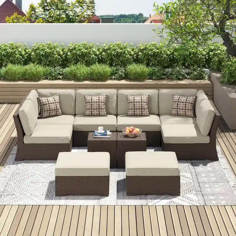 Ensemble de meubles de patio Corvus Oreanne en osier marron 10 pièces
