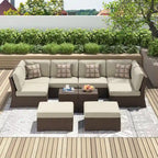 Ensemble de meubles de patio Corvus Oreanne en osier marron 10 pièces