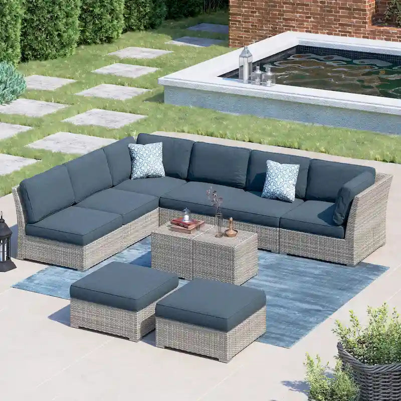 Ensemble de meubles de patio Corvus Oreanne en osier marron 10 pièces
