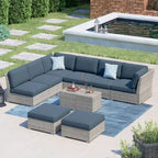 Ensemble de meubles de patio Corvus Oreanne en osier marron 10 pièces