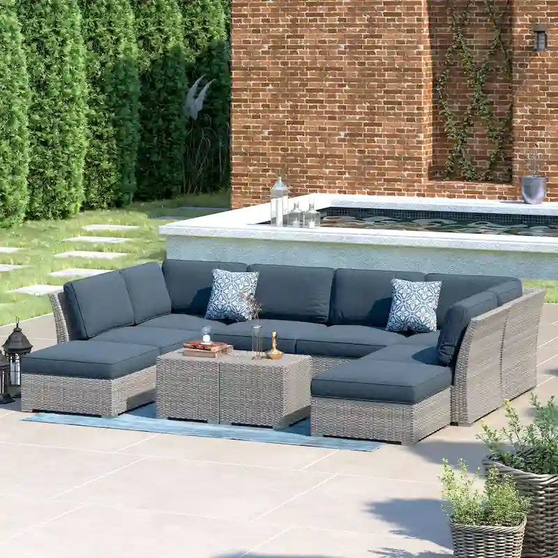 Ensemble de meubles de patio Corvus Oreanne en osier marron 10 pièces