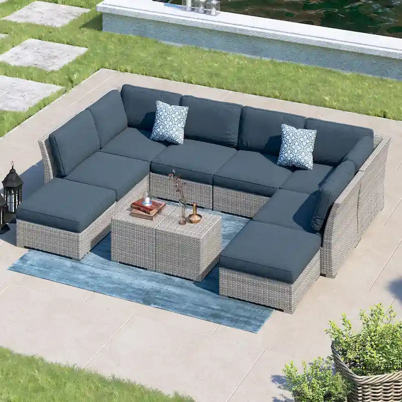 Ensemble de meubles de patio Corvus Oreanne en osier marron 10 pièces