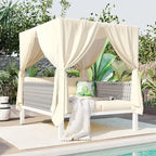 Outdoor Patio Sunbed Daybed with Curtains,Suitable for Garden,Swiming Pool