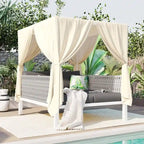 Lit de repos/Bain de soleil d'extérieur avec rideaux, idéal pour le jardin ou la piscine