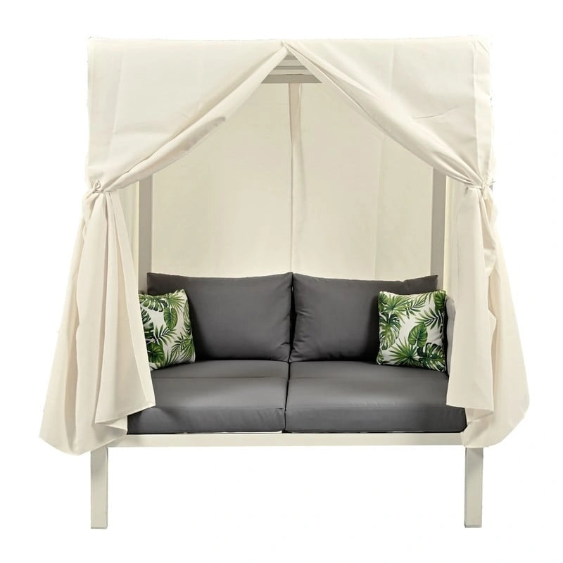 Lit de repos/Bain de soleil d'extérieur avec rideaux, idéal pour le jardin ou la piscine