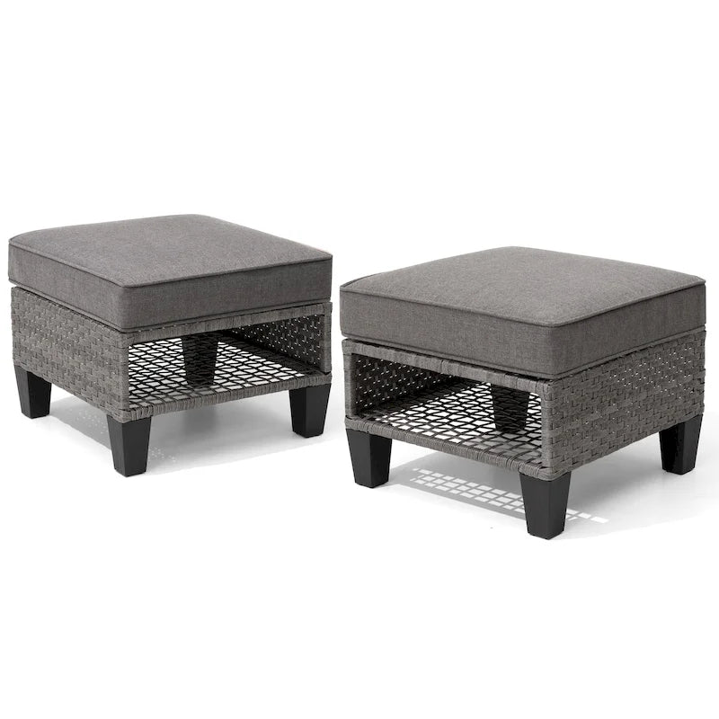 Pellebant Ottomans de rangement d'extérieur 2 PCS en rotin et osier avec coussins