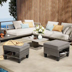 Pellebant Outdoor 2PCS Cushioned Rattan Wicker Storage Ottomans
