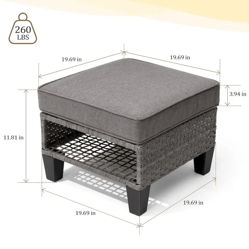 Pellebant Ottomans de rangement d'extérieur 2 PCS en rotin et osier avec coussins
