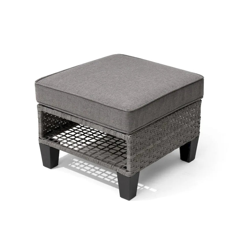 Pellebant Ottomans de rangement d'extérieur 2 PCS en rotin et osier avec coussins