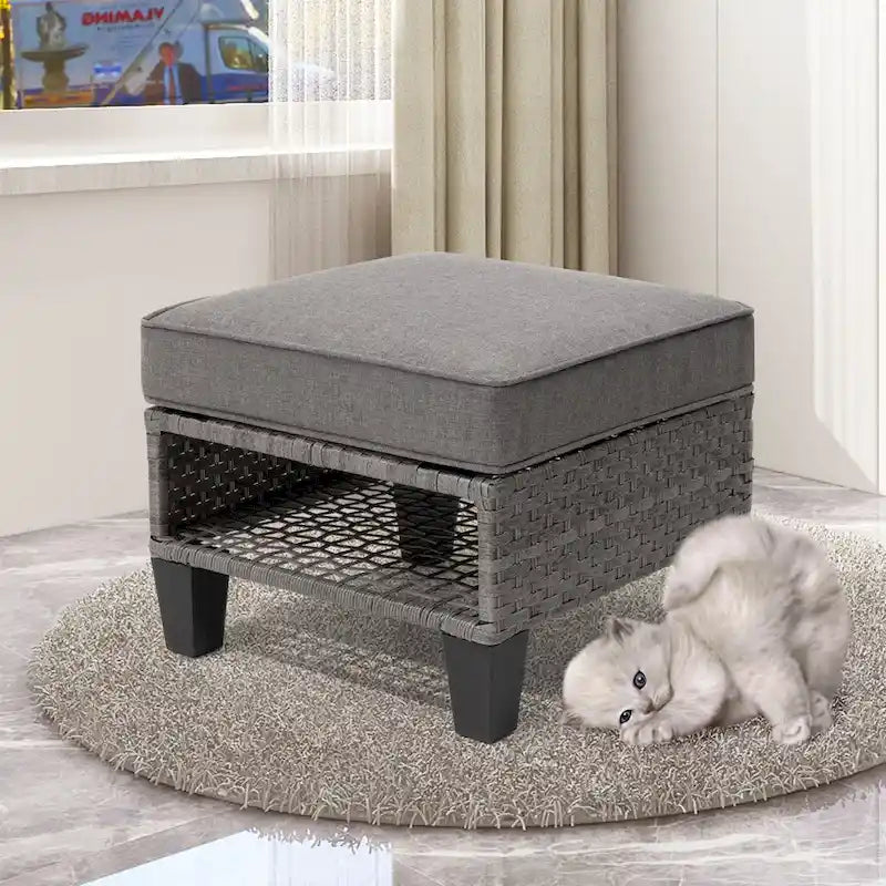 Pellebant Ottomans de rangement d'extérieur 2 PCS en rotin et osier avec coussins