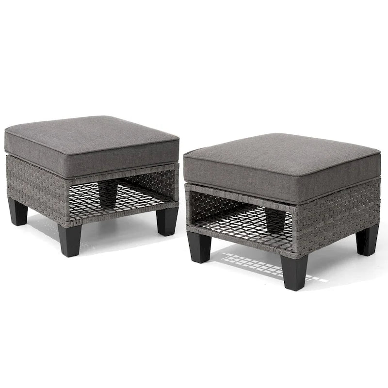 Pellebant Ottomans de rangement d'extérieur 2 PCS en rotin et osier avec coussins