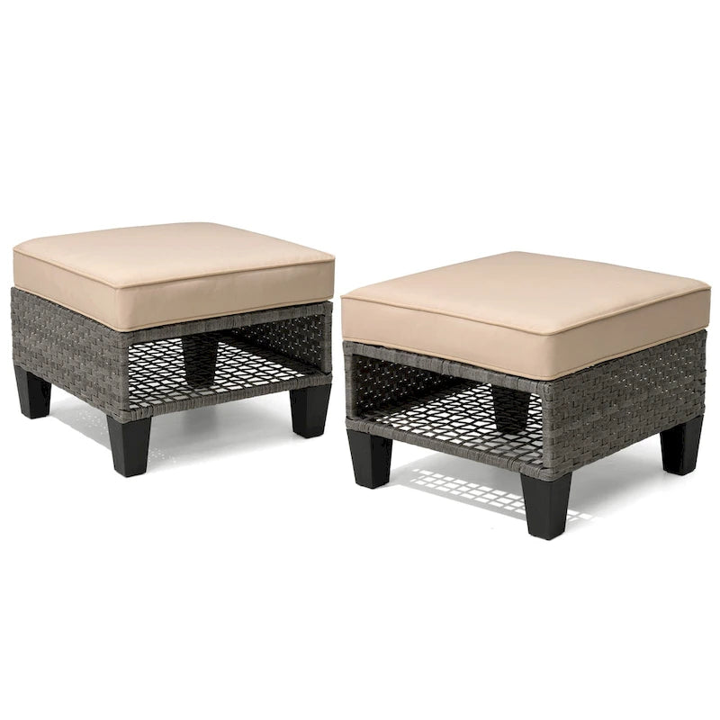 Pellebant Ottomans de rangement d'extérieur 2 PCS en rotin et osier avec coussins