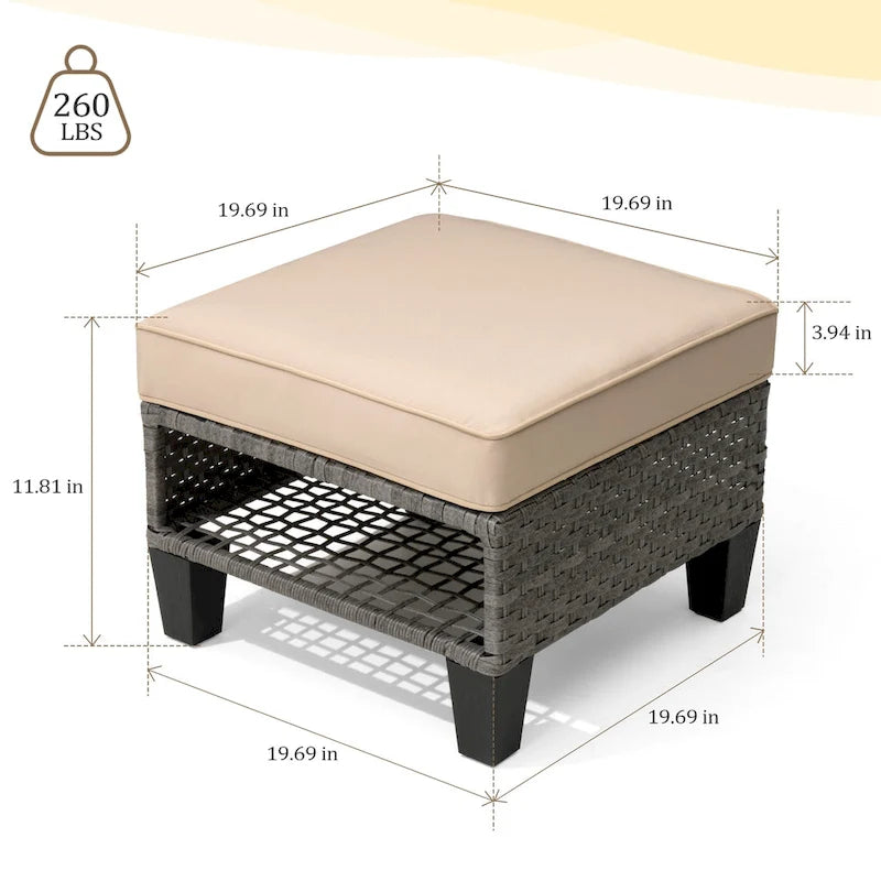Pellebant Ottomans de rangement d'extérieur 2 PCS en rotin et osier avec coussins