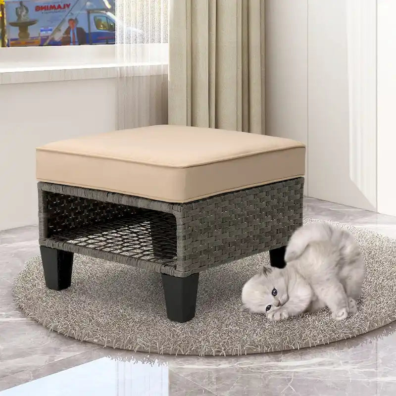 Pellebant Ottomans de rangement d'extérieur 2 PCS en rotin et osier avec coussins