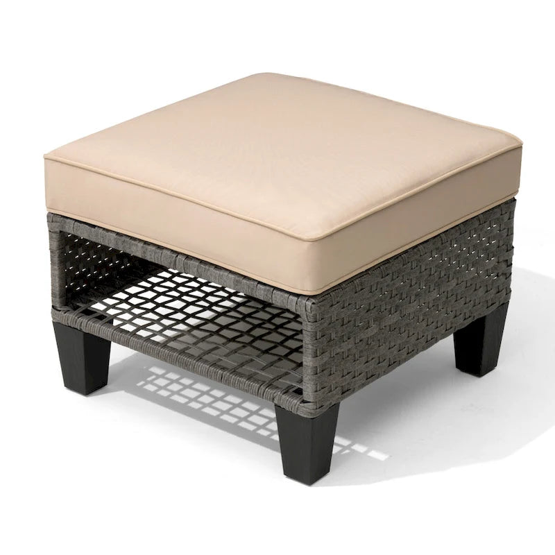 Pellebant Ottomans de rangement d'extérieur 2 PCS en rotin et osier avec coussins