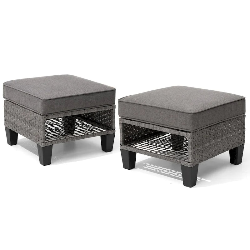Pellebant Ottomans de rangement d'extérieur 2 PCS en rotin et osier avec coussins