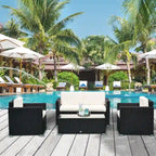 Set da 4 mobili da giardino Outsunny con schienale e cuscini spessi, in polyrattan