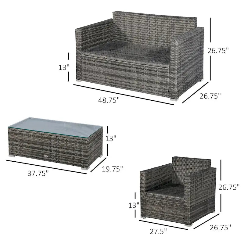 Set da 4 mobili da giardino Outsunny con schienale e cuscini spessi, in polyrattan