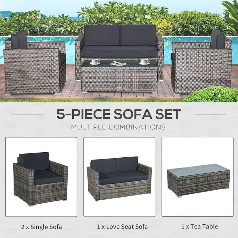Set da 4 mobili da giardino Outsunny con schienale e cuscini spessi, in polyrattan