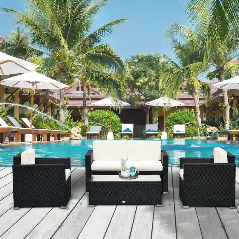 Set da 4 mobili da giardino Outsunny con schienale e cuscini spessi, in polyrattan