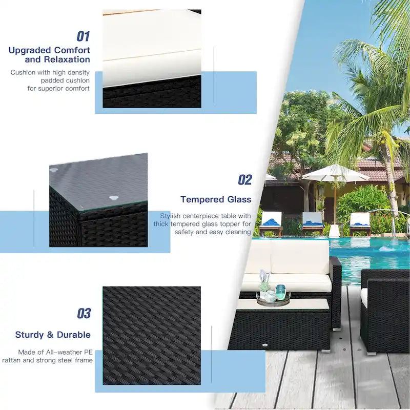 Set da 4 mobili da giardino Outsunny con schienale e cuscini spessi, in polyrattan