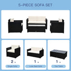 Set da 4 mobili da giardino Outsunny con schienale e cuscini spessi, in polyrattan