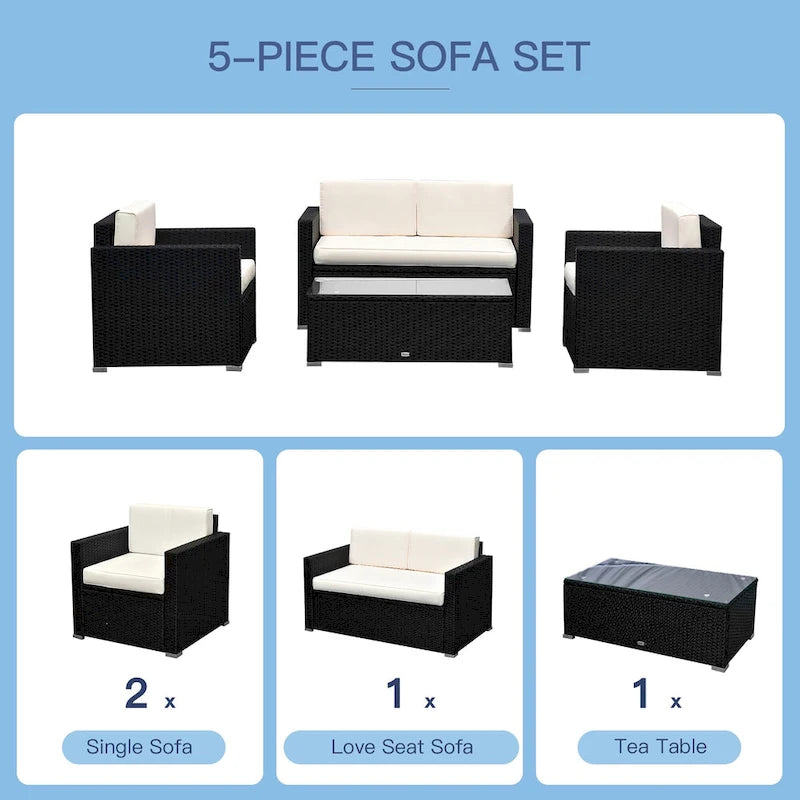 Set da 4 mobili da giardino Outsunny con schienale e cuscini spessi, in polyrattan