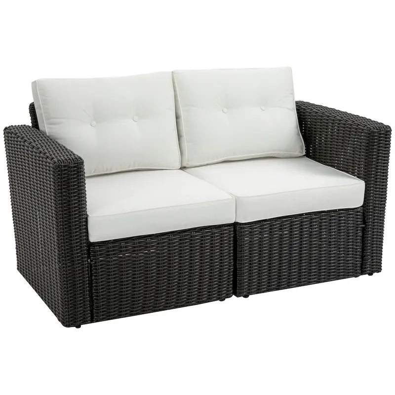 Set Divano Angolare in Vimini da Giardino Outsunny 2 Pezzi, Mobili in Rattan PE Combinabili Liberamente per Esterni, Beige