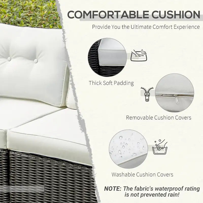 Set Divano Angolare in Vimini da Giardino Outsunny 2 Pezzi, Mobili in Rattan PE Combinabili Liberamente per Esterni, Beige