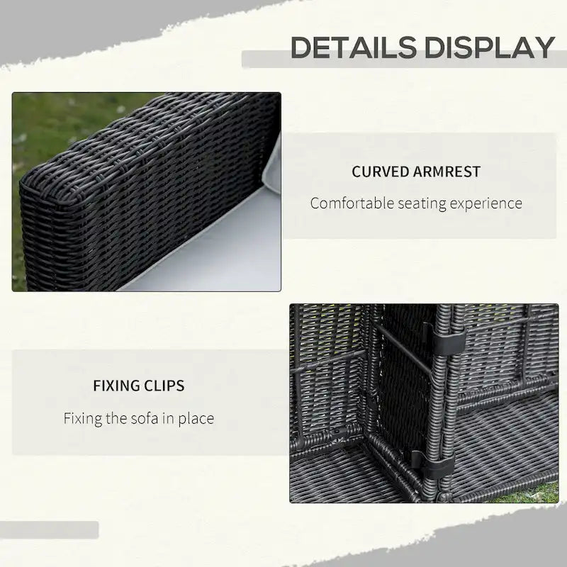 Set Divano Angolare in Vimini da Giardino Outsunny 2 Pezzi, Mobili in Rattan PE Combinabili Liberamente per Esterni, Beige