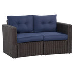 Set Divano Angolare in Vimini da Giardino Outsunny 2 Pezzi, Mobili in Rattan PE Combinabili Liberamente per Esterni, Beige