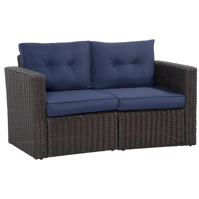 Set Divano Angolare in Vimini da Giardino Outsunny 2 Pezzi, Mobili in Rattan PE Combinabili Liberamente per Esterni, Beige