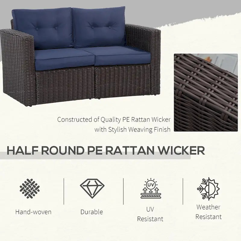 Set Divano Angolare in Vimini da Giardino Outsunny 2 Pezzi, Mobili in Rattan PE Combinabili Liberamente per Esterni, Beige