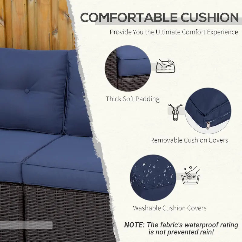Set Divano Angolare in Vimini da Giardino Outsunny 2 Pezzi, Mobili in Rattan PE Combinabili Liberamente per Esterni, Beige