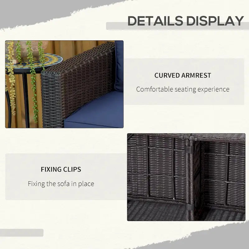 Set Divano Angolare in Vimini da Giardino Outsunny 2 Pezzi, Mobili in Rattan PE Combinabili Liberamente per Esterni, Beige