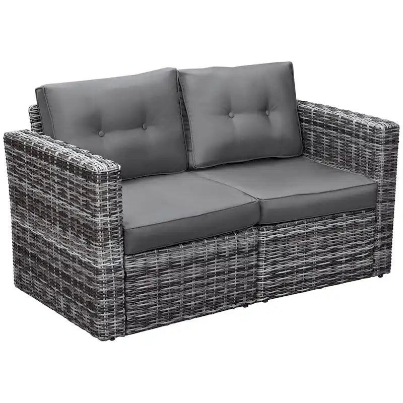 Set Divano Angolare in Vimini da Giardino Outsunny 2 Pezzi, Mobili in Rattan PE Combinabili Liberamente per Esterni, Beige