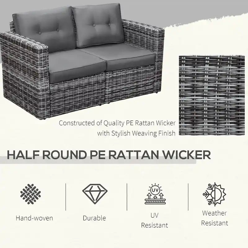 Set Divano Angolare in Vimini da Giardino Outsunny 2 Pezzi, Mobili in Rattan PE Combinabili Liberamente per Esterni, Beige