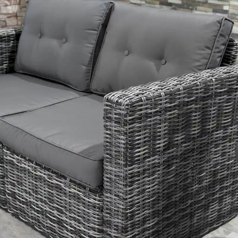 Set Divano Angolare in Vimini da Giardino Outsunny 2 Pezzi, Mobili in Rattan PE Combinabili Liberamente per Esterni, Beige