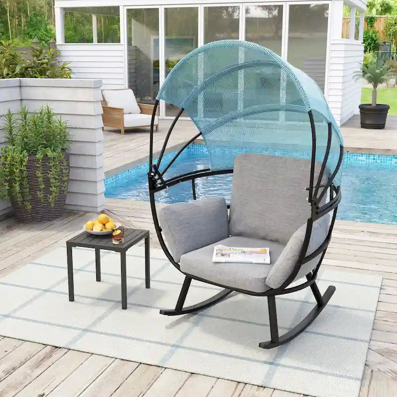 Poltrona sospesa a forma di uovo da esterno con baldacchino pieghevole e cuscino di Crestlive Products
