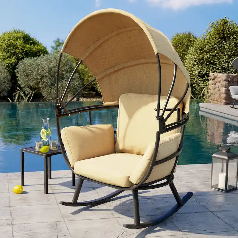 Outdoor Egg Rocking Chair with Foldable Canopy with Cushion by Crestlive Products