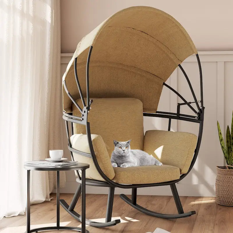 Poltrona sospesa a forma di uovo da esterno con baldacchino pieghevole e cuscino di Crestlive Products