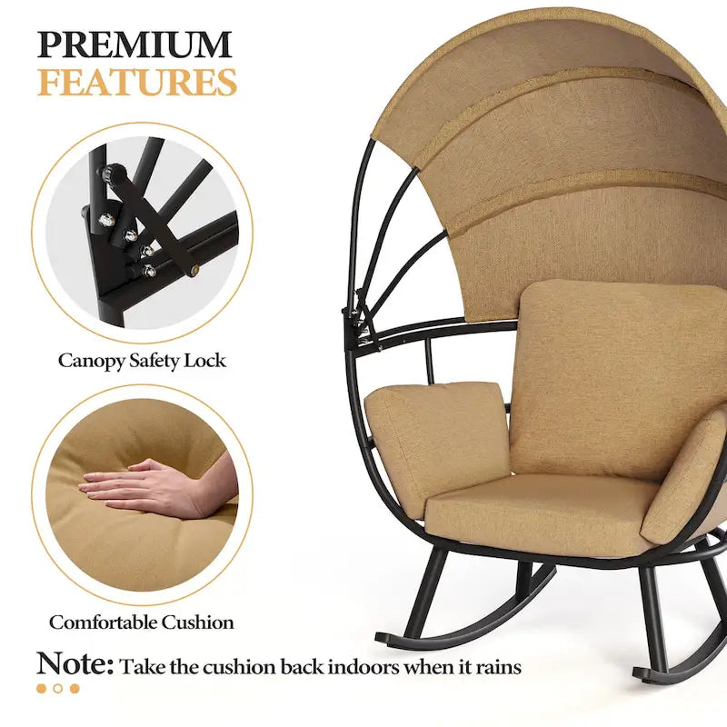 Poltrona sospesa a forma di uovo da esterno con baldacchino pieghevole e cuscino di Crestlive Products