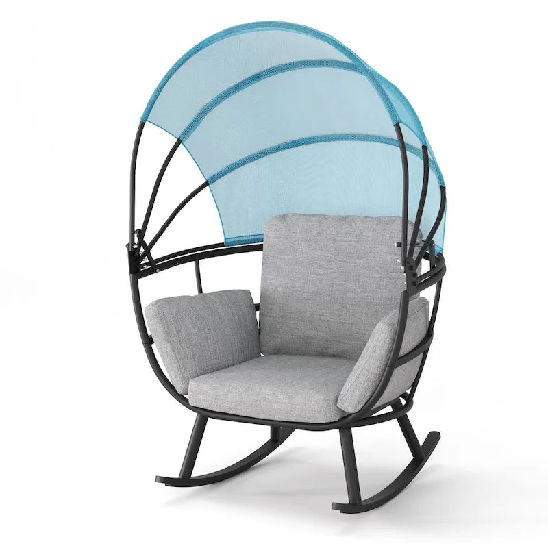 Poltrona sospesa a forma di uovo da esterno con baldacchino pieghevole e cuscino di Crestlive Products