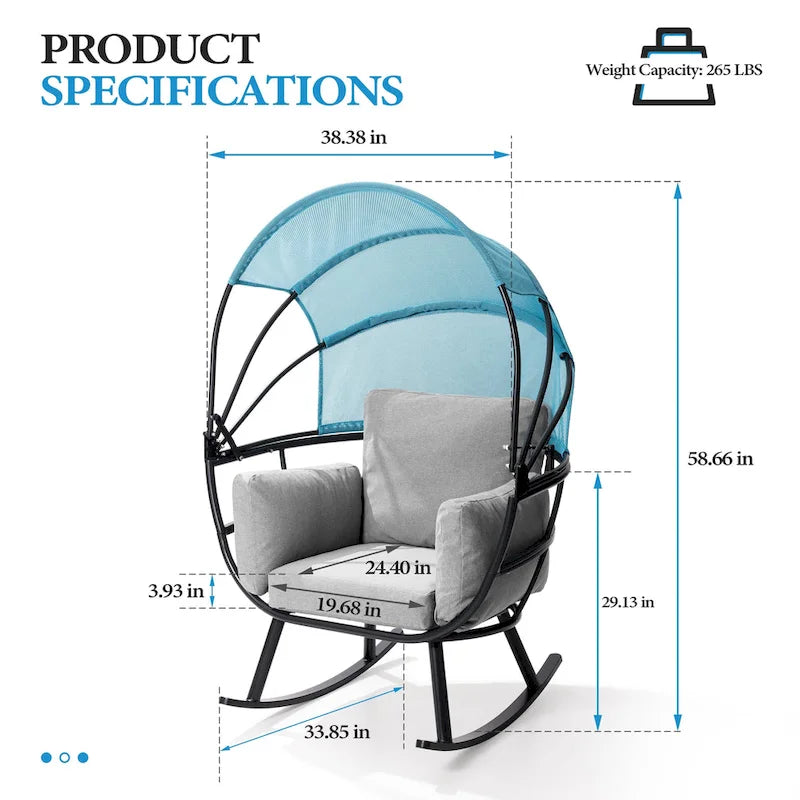 Poltrona sospesa a forma di uovo da esterno con baldacchino pieghevole e cuscino di Crestlive Products